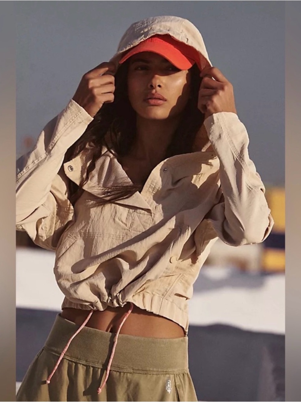 Free People Movement Ride The Wave Cropped Hooded Jacket Beige Small